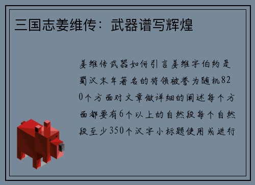 三国志姜维传：武器谱写辉煌